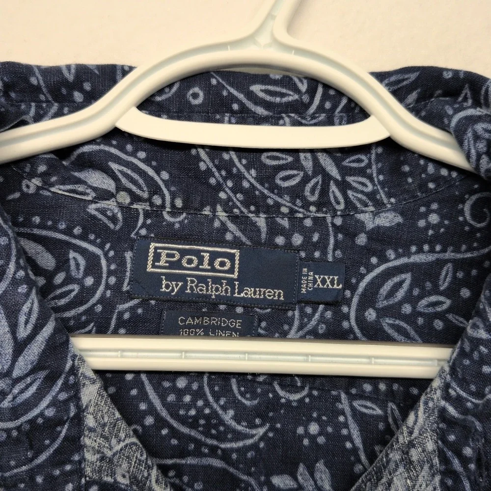Polo Ralph Lauren Shirt Linen Paisley Cambridge Blue Half Button Pullover Sz 2XL